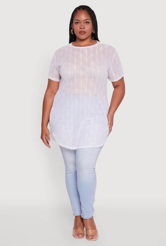 Plus Size Sheer Textured Knit Tunic Top