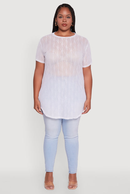 Plus Size Sheer Textured Knit Tunic Top