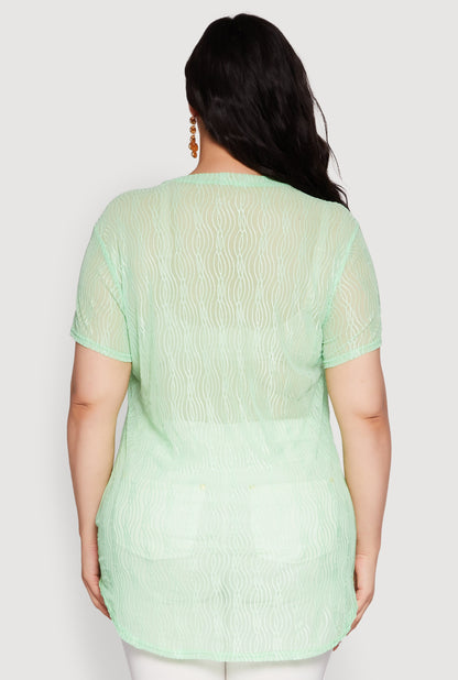 Plus Size Sheer Textured Knit Tunic Top