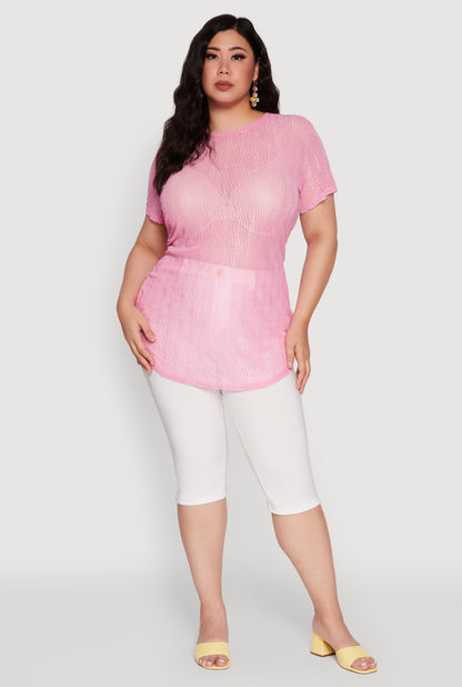 Plus Size Sheer Textured Knit Tunic Top