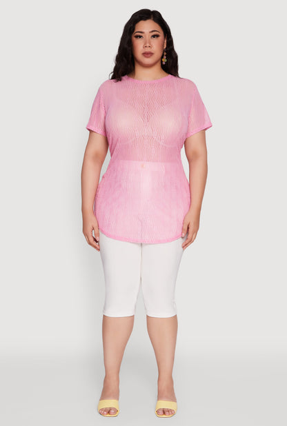 Plus Size Sheer Textured Knit Tunic Top