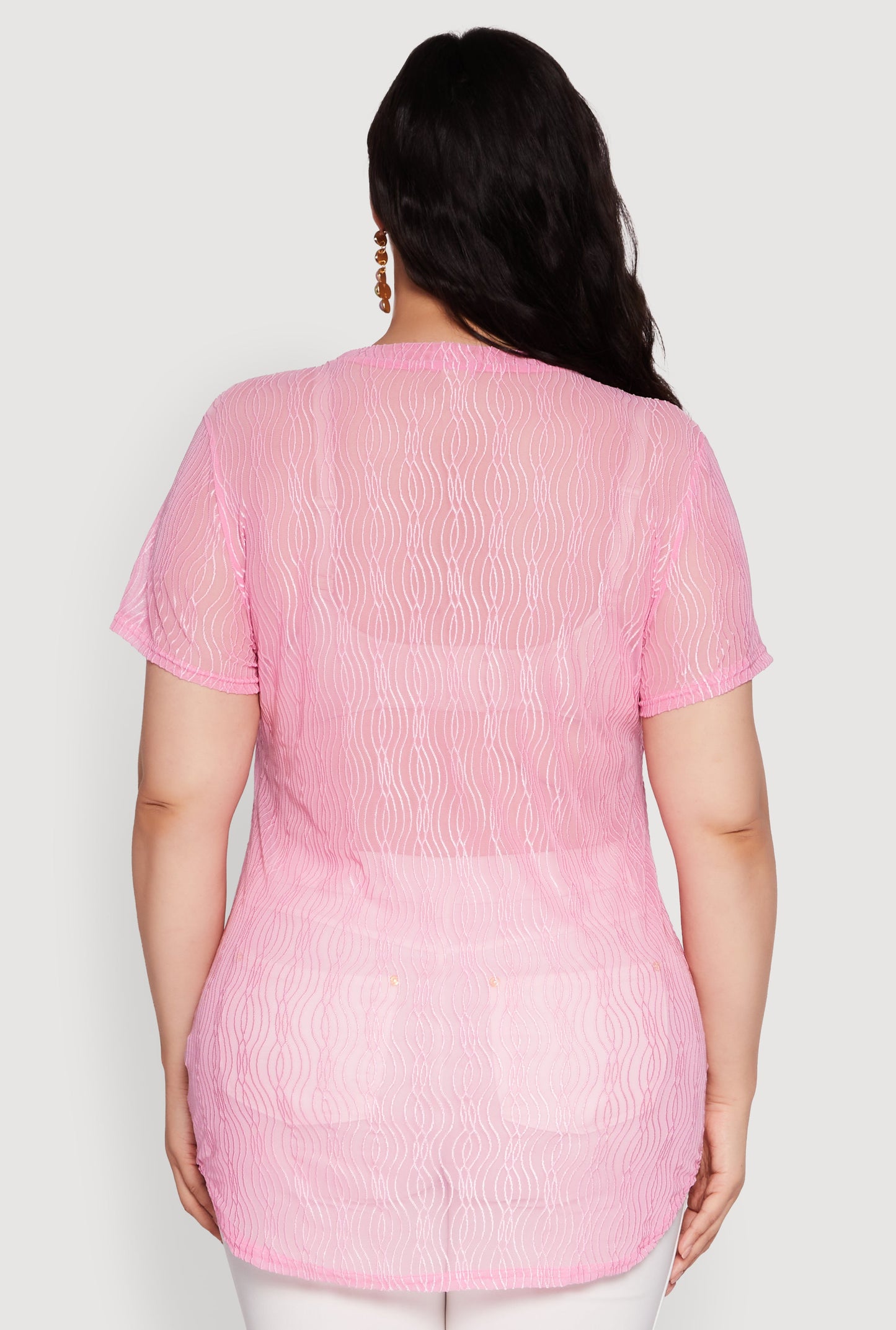 Plus Size Sheer Textured Knit Tunic Top