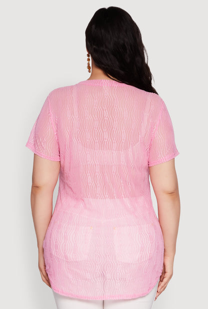 Plus Size Sheer Textured Knit Tunic Top