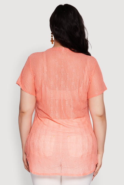 Plus Size Sheer Textured Knit Tunic Top
