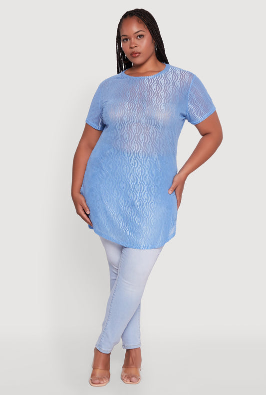 Plus Size Sheer Textured Knit Tunic Top
