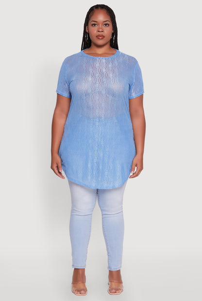 Plus Size Sheer Textured Knit Tunic Top