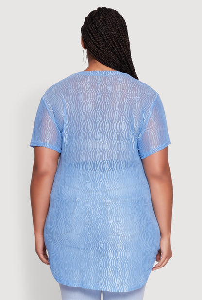 Plus Size Sheer Textured Knit Tunic Top