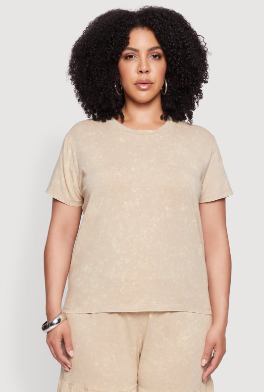 Plus Size Acid Wash Crew Neck Short Sleeve T-Shirt