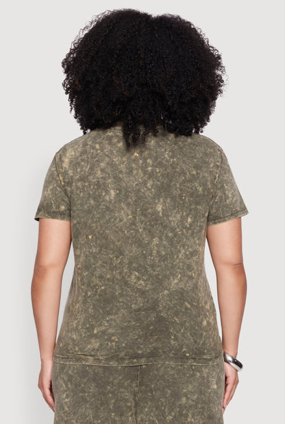 Plus Size Acid Wash Crew Neck Short Sleeve T-Shirt