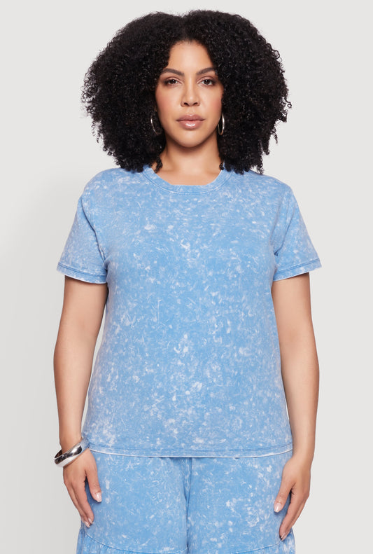 Plus Size Acid Wash Crew Neck Short Sleeve T-Shirt