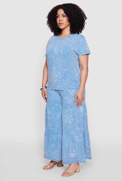Plus Size Acid Wash Crew Neck Short Sleeve T-Shirt