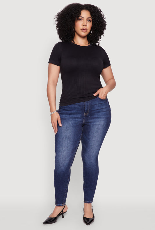 Plus Size Seamless Textured Knit Crew Neck T-Shirt