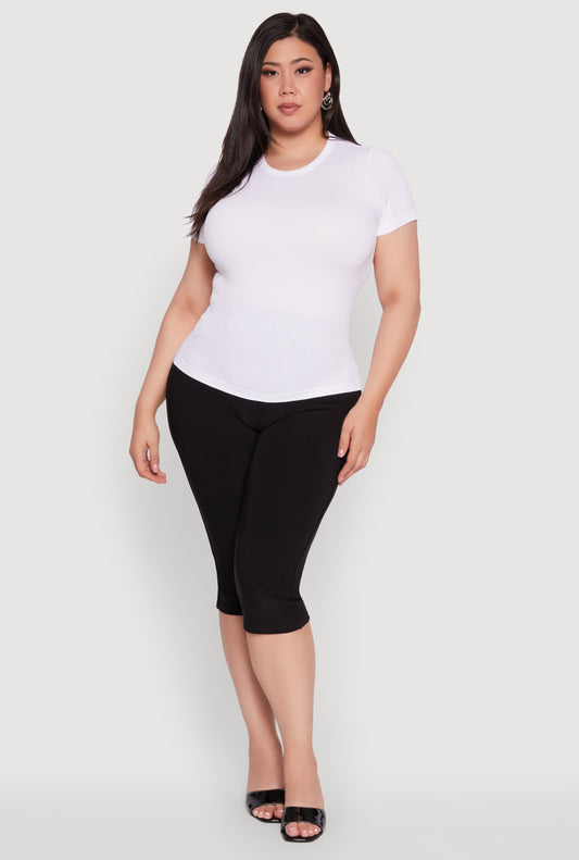 Plus Size Seamless Textured Knit Crew Neck T-Shirt