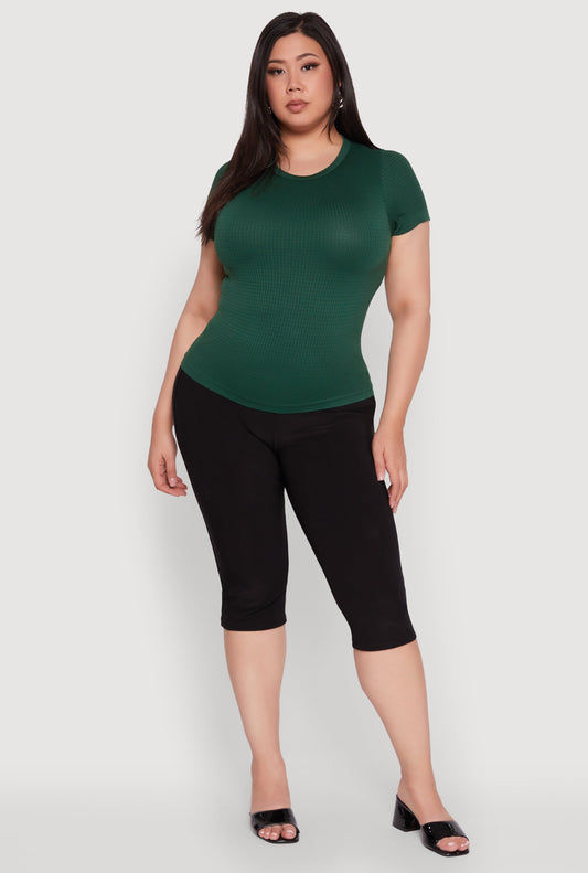 Plus Size Seamless Textured Knit Crew Neck T-Shirt