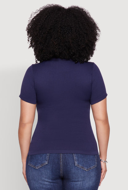 Plus Size Seamless Textured Knit Crew Neck T-Shirt
