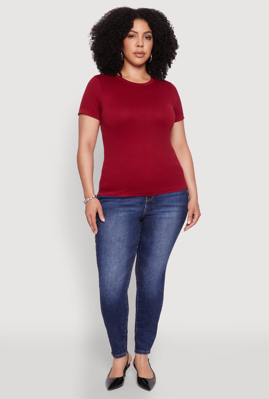 Plus Size Seamless Textured Knit Crew Neck T-Shirt