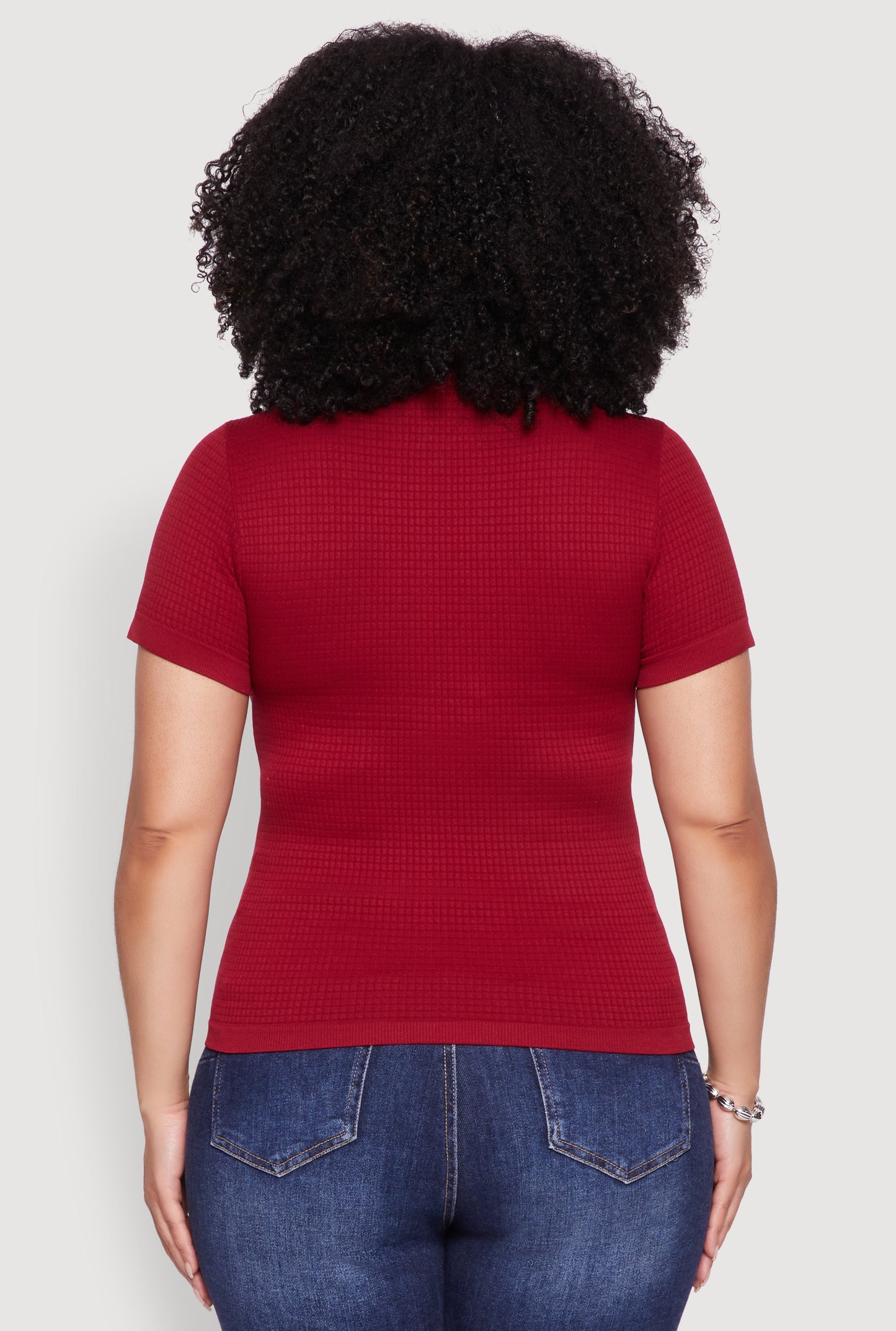 Plus Size Seamless Textured Knit Crew Neck T-Shirt