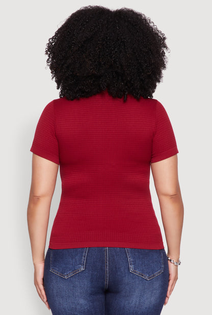 Plus Size Seamless Textured Knit Crew Neck T-Shirt