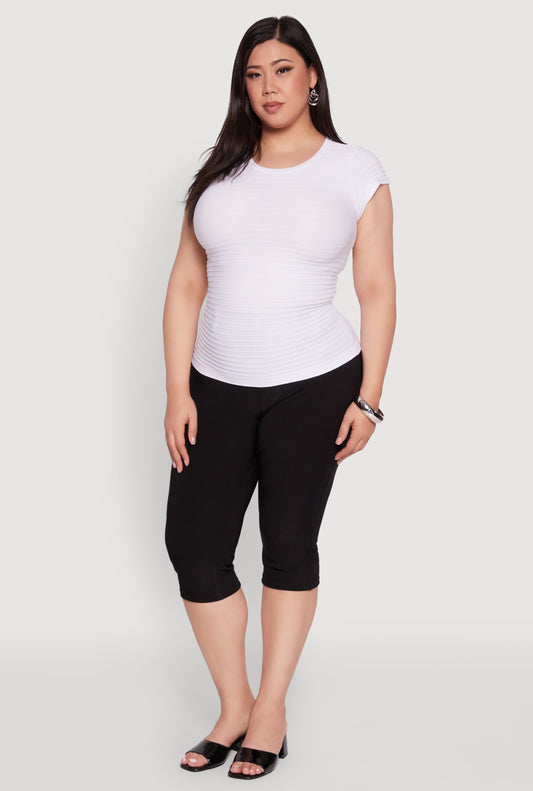 Plus Size Textured Knit Side Ruched Short Sleeve Top