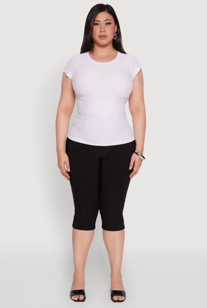 Plus Size Textured Knit Side Ruched Short Sleeve Top