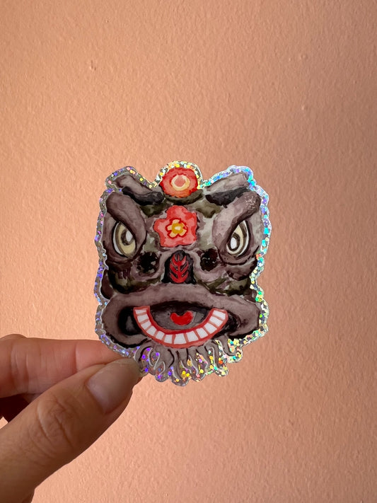 Black Lion Dance Glitter Sticker