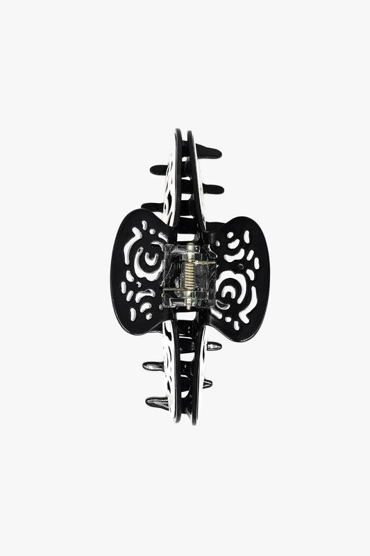 Vintage White & Black Two-Tone Open Scroll Jaw Clip